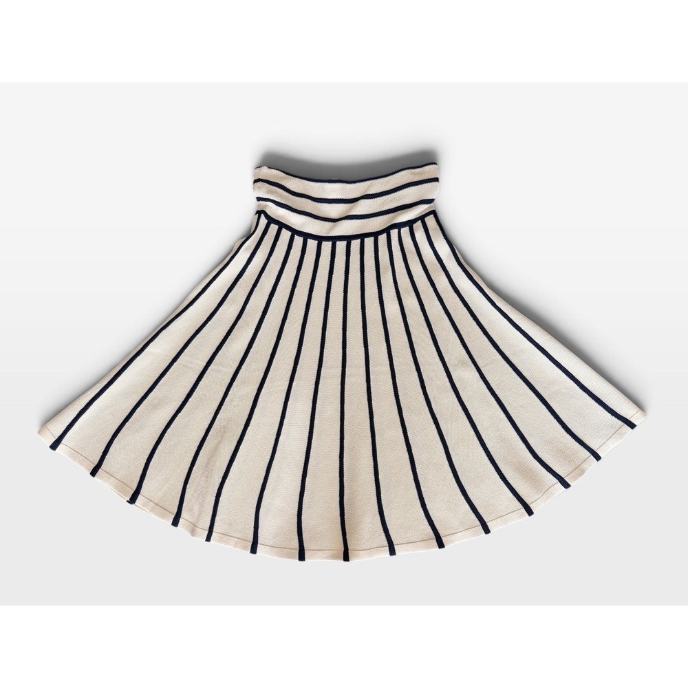 Lauren Ralph Lauren Skirt S Ivory Cream Navy Striped Knit A-Line Flare Midi